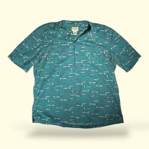 L.L. Bean Teal Fish Print Casual Shirt